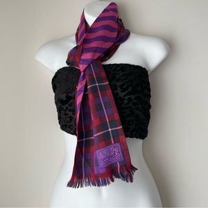 Coach Purple Pink Two Sided Stripe Grid Scarf